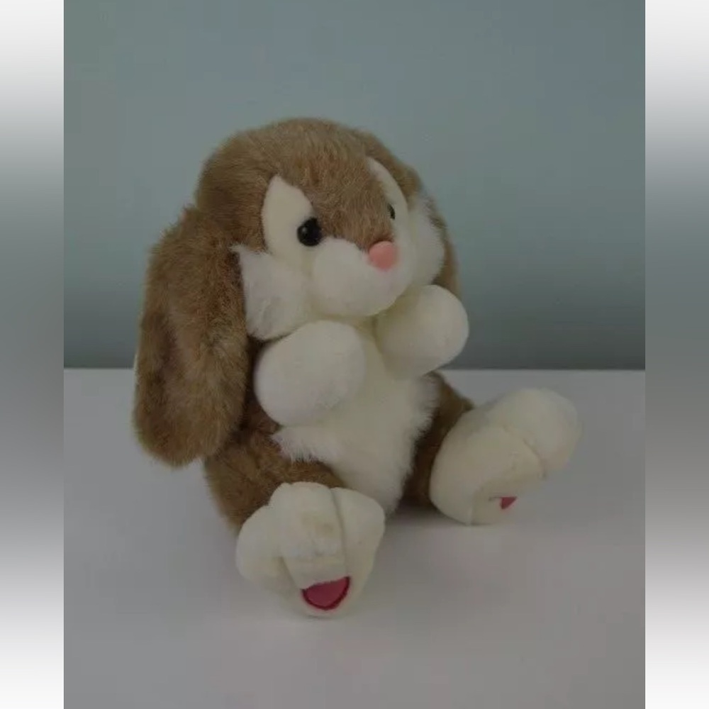 B.J. Toy Co Bunny Rabbit Plush Stuffed Animal Toy Tan White Floppy Ears 9"